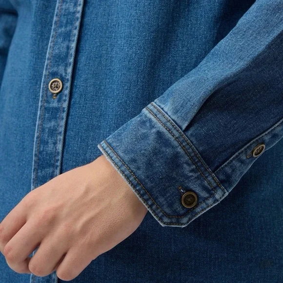 Frye Blue Denim Barn Jacket with Brown Collar - Picture 5 of 5